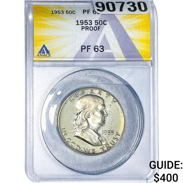 1953 Franklin Half Dollar ANACS PF63