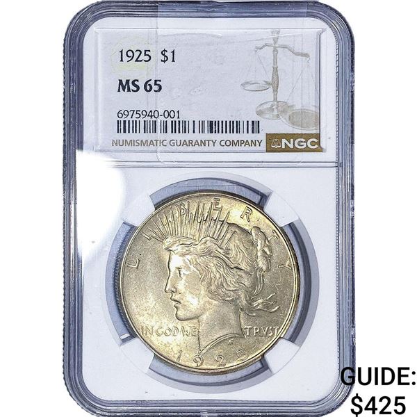 1925 Silver Peace Dollar NGC MS65