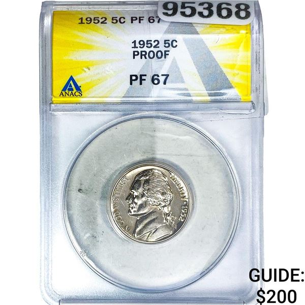 1952 Jefferson Nickel ANACS PF67