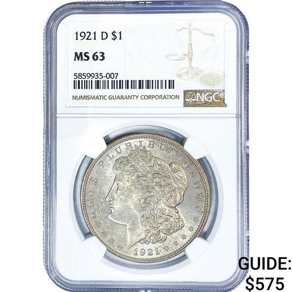 1921-D Morgan Silver Dollar NGC MS63
