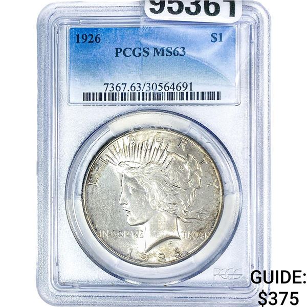 1926 Silver Peace Dollar PCGS MS63