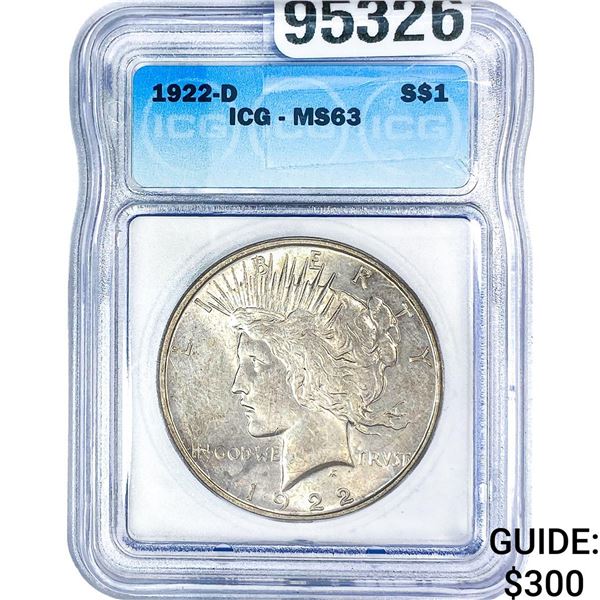1922-D Silver Peace Dollar ICG MS63
