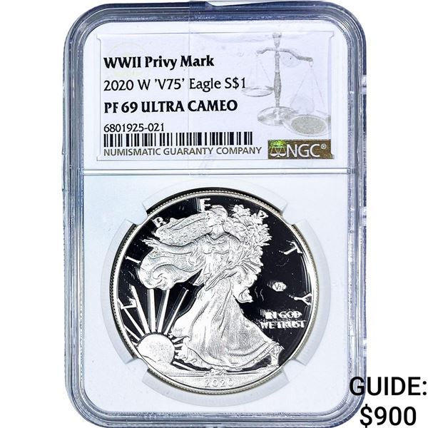 2020 W 'V75' Silver Eagle NGC PF69 WWII Privy Mark