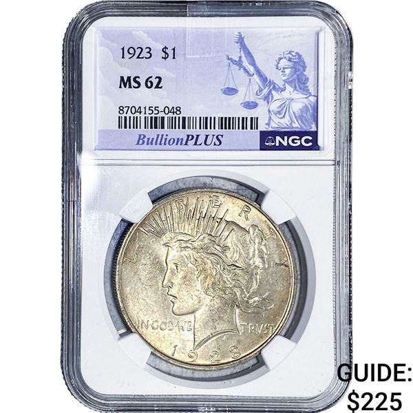 1923 Silver Peace Dollar NGC MS62