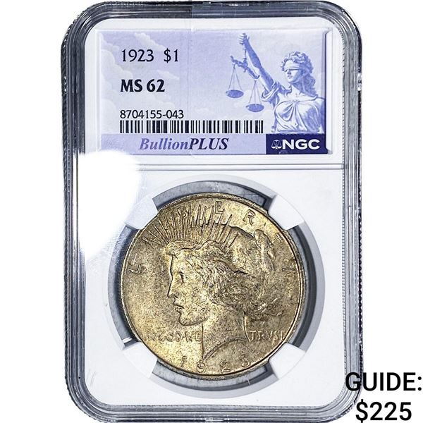 1923 Silver Peace Dollar NGC MS62