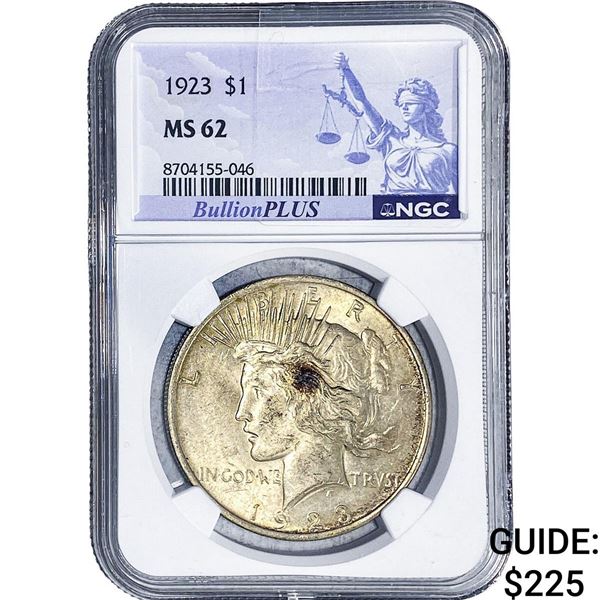 1923 Silver Peace Dollar NGC MS62