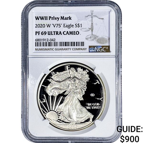 2020 W 'V75' Silver Eagle NGC PF69 WWII Privy Mark