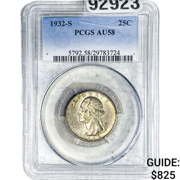 1932-S Washington Silver Quarter PCGS AU58