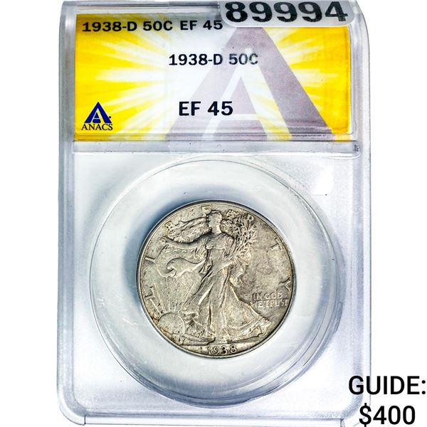 1938-D Walking Liberty Half Dollar ANACS EF45