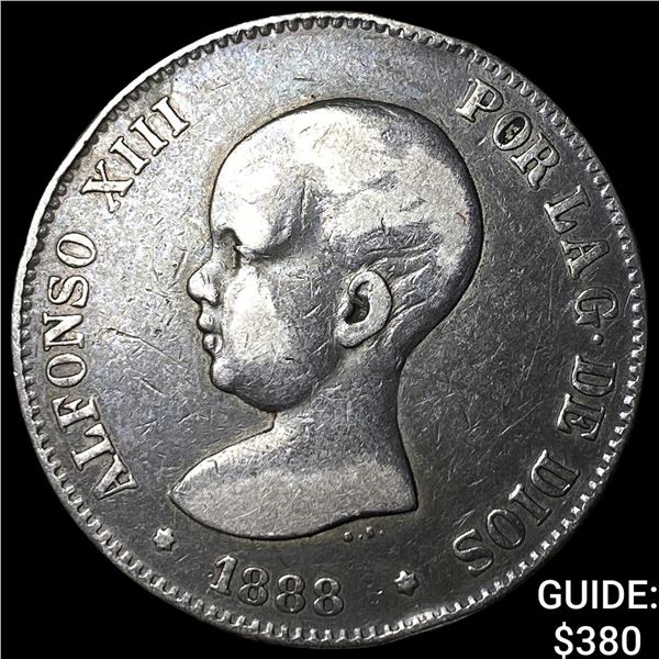 1888 Spain Alphonso XIII Silver 5 Pesetas