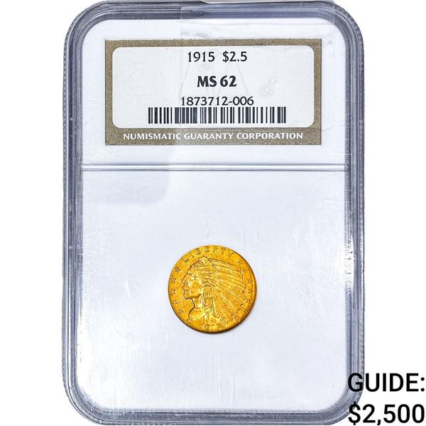 1915 $2.50 Gold Quarter Eagle NGC MS62