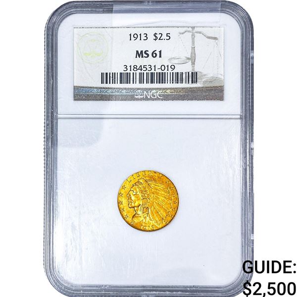 1913 $2.50 Gold Quarter Eagle NGC MS61