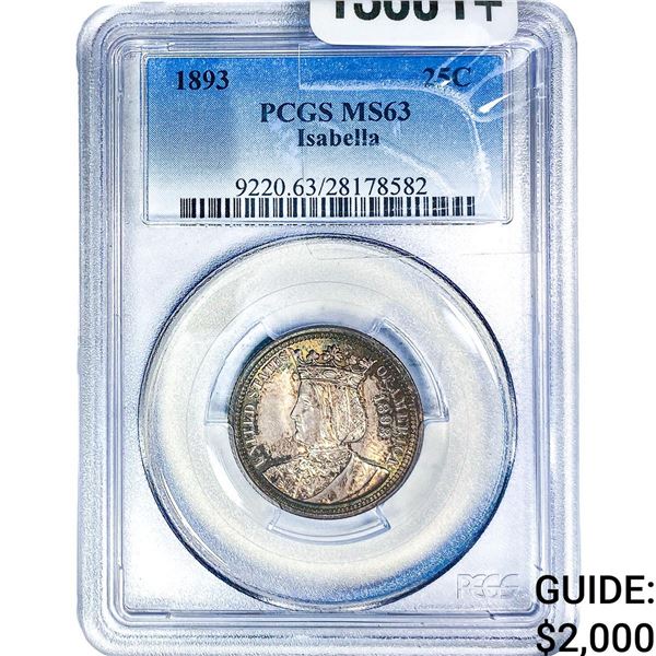 1893 Isabella Silver Quarter PCGS MS63
