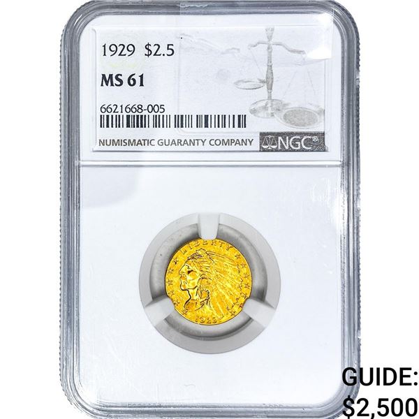 1929 $2.50 Gold Quarter Eagle NGC MS61