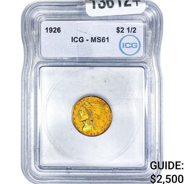 1926 $2.50 Gold Quarter Eagle ICG MS61