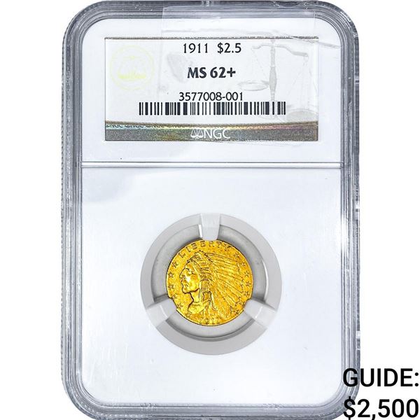 1911 $2.50 Gold Quarter Eagle NGC MS62+