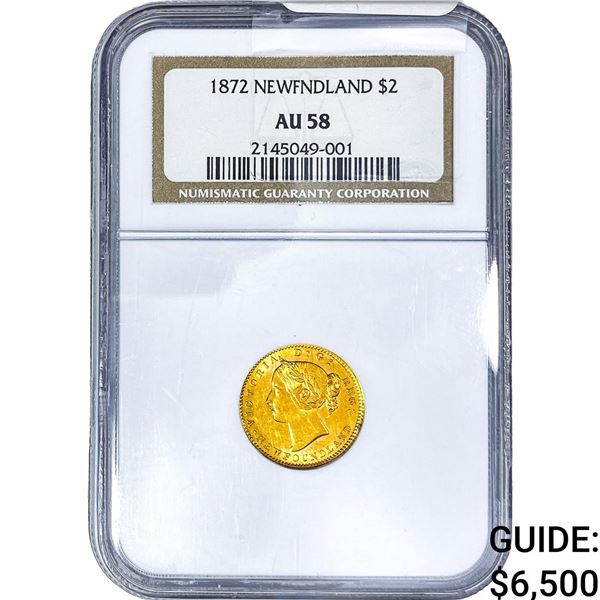 1872 Canada Newfoundland Gold $2 NGC AU58