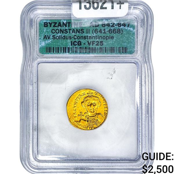 Byzantine Constans II AD 642-668 Gold Solidus ICG VF25