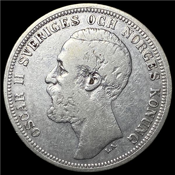 1880 Sweden Silver 2 Kronor UNCIRCULATED