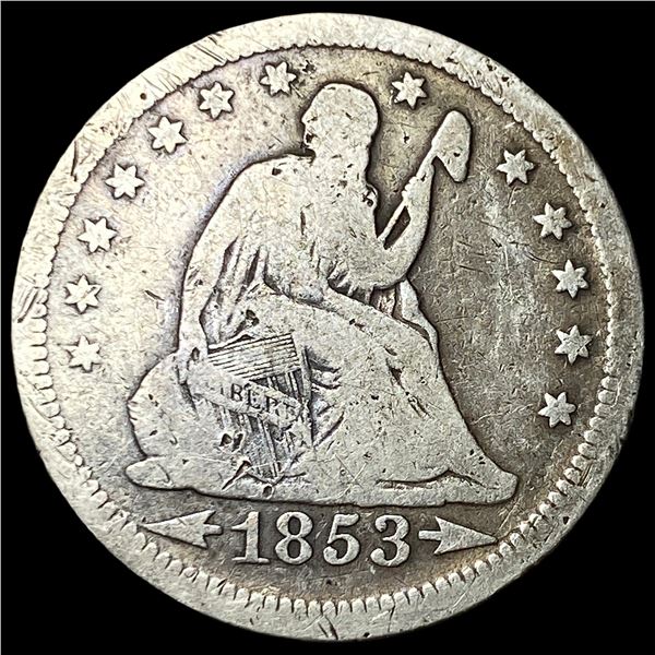1853 Arrows/Rays Seated Liberty Quarter  NICELY CIRCULATED