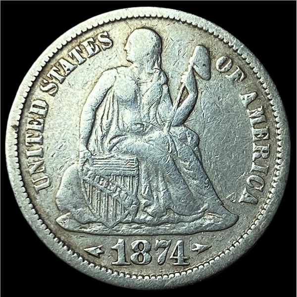 1874 Arrows Seated Liberty Dime LIGHTLY  CIRCULATED