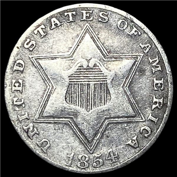 1854 Silver Three-Cent Piece NEARLY  UNCIRCULATED