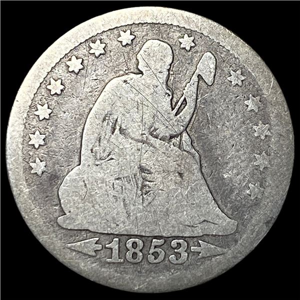 1853 Arrows/Rays Seated Liberty Quarter  NICELY CIRCULATED
