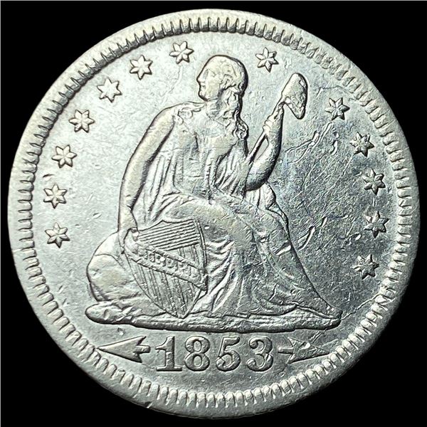 1853 Arrows/Rays Seated Liberty Silver  Quarter CLOSELY UNCIRCULATED