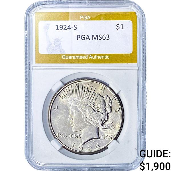 1924-S Silver Peace Dollar PGA MS63
