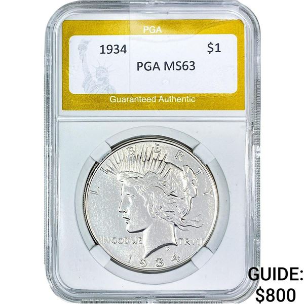 1934 Silver Peace Dollar PGA MS63