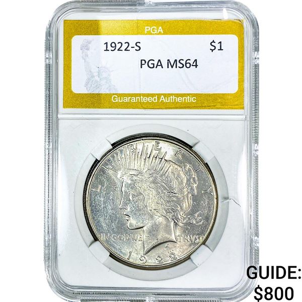 1922-S Silver Peace Dollar PGA MS64