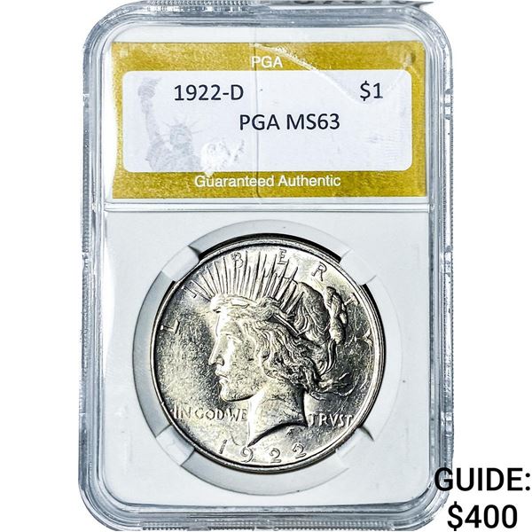 1922-D Silver Peace Dollar PGA MS63