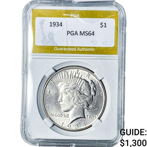 1934 Silver Peace Dollar PGA MS64
