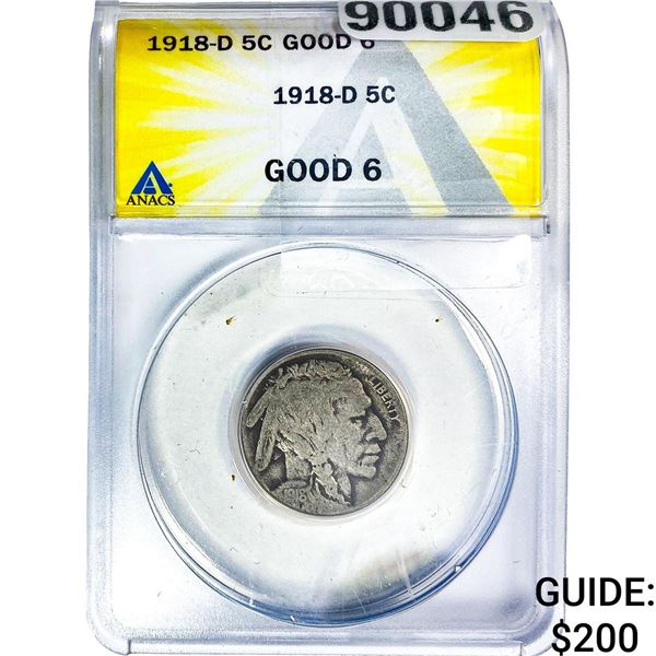 1918-D Buffalo Nickel ANACS G6