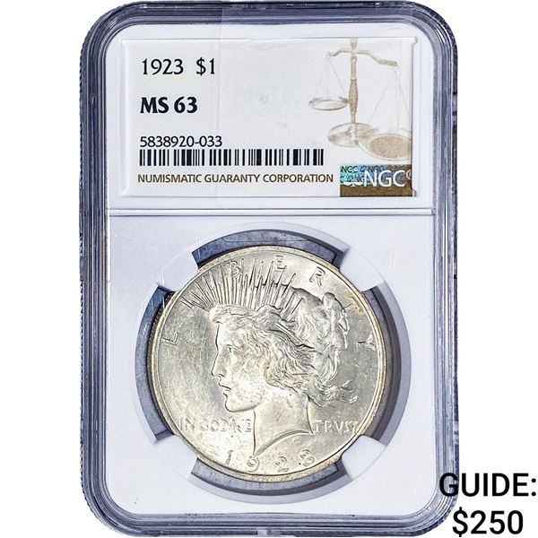 1923 Silver Peace Dollar NGC MS63