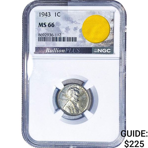 1943 Wheat Cent NGC MS66 WWII Parachute Fragment