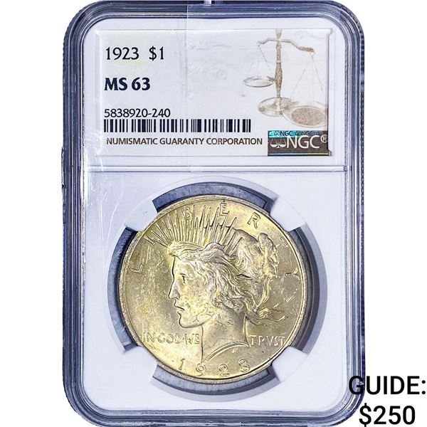 1923 Silver Peace Dollar NGC MS63