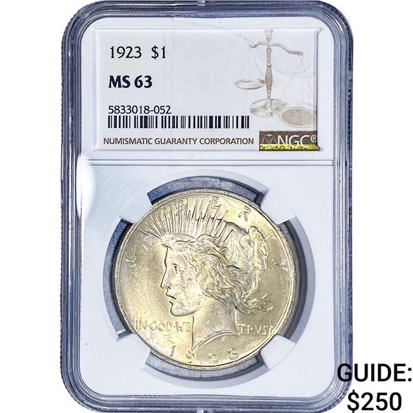 1923 Silver Peace Dollar NGC MS63