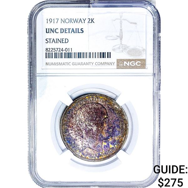 1917 Norway Silver 2 Kroner NGC UNC Details
