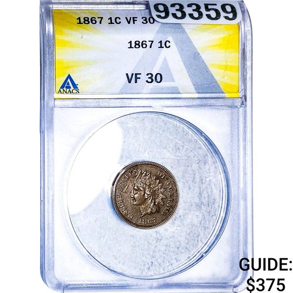 1887 Indian Head Cent ANACS VF30