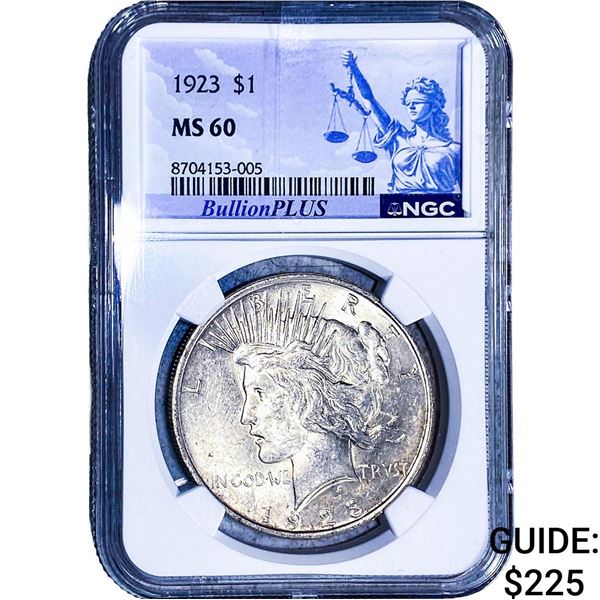 1923 Silver Peace Dollar NGC MS60
