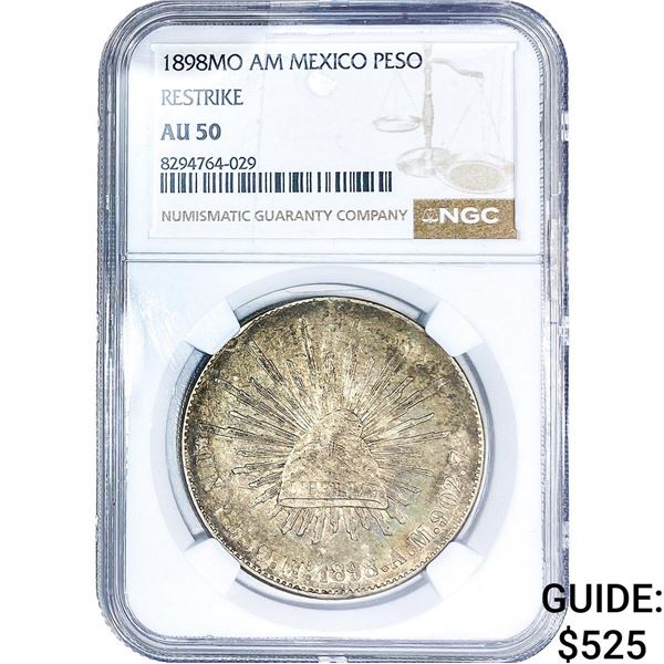 1898Mo AM Mexico Silver 1 Peso Restrike NGC AU50