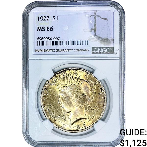 1922 Silver Peace Dollar NGC MS66