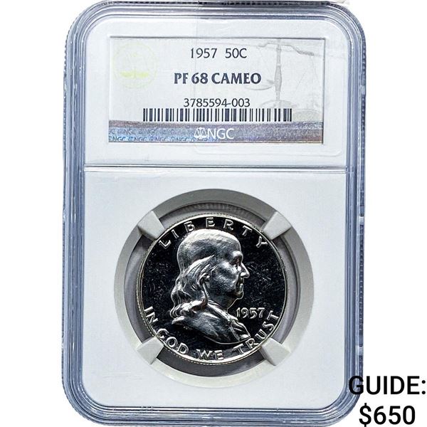 1957 Franklin Half Dollar NGC PF68 Cameo