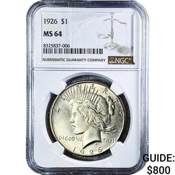 1926 Silver Peace Dollar NGC MS64