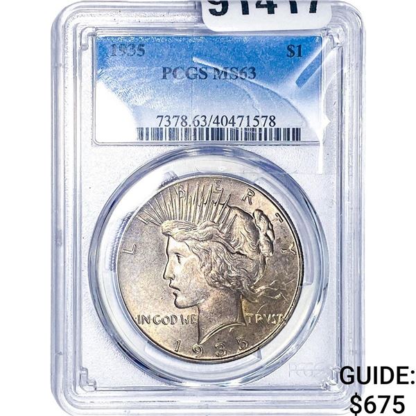 1935 Silver Peace Dollar PCGS MS63