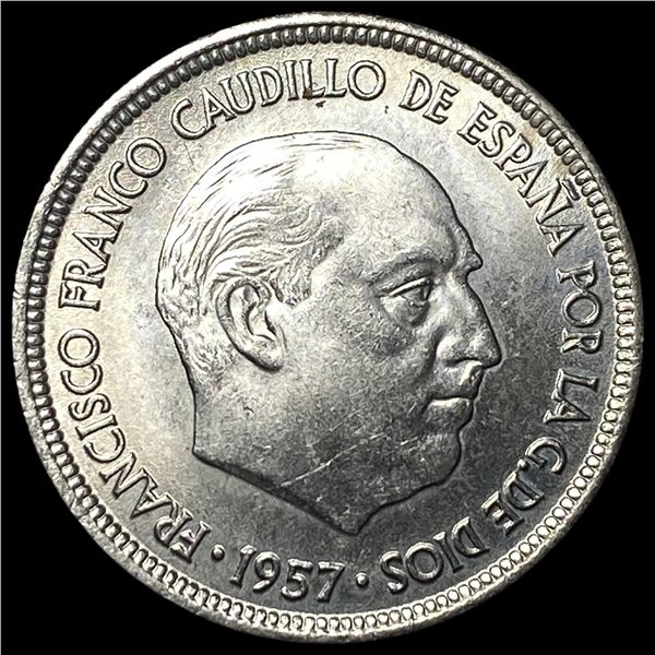 1957 Spain Copper Nickel 5 Pesetas