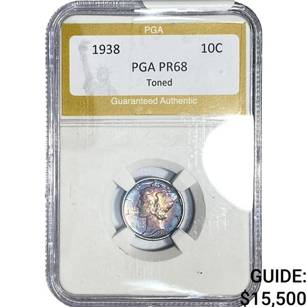 1938 Mercury Silver Dime PGA PR68 Toned