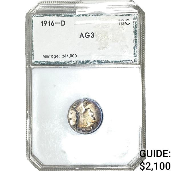 1916-D Mercury Silver Dime PCI AG3