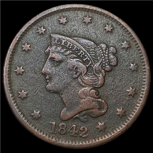 1842 Braided Hair Large Cent LIGHTLY  CIRCULATED